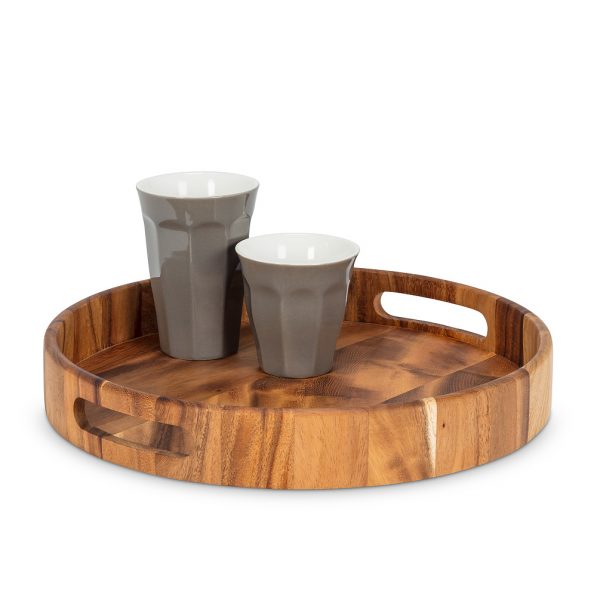 ROUND WOODEN TRAY W/ HANDLES - Image 2